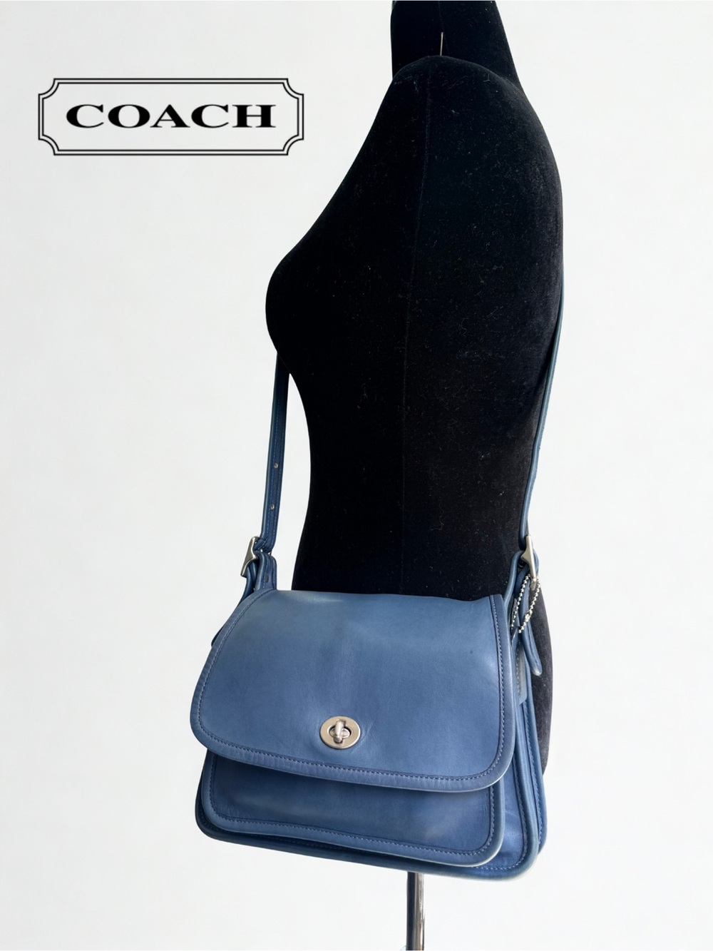 SOLD! Vintage Coach Cornflower Blue Leather Rambler's Legacy Crossbody Bag 9061 - Picture 14 of 14